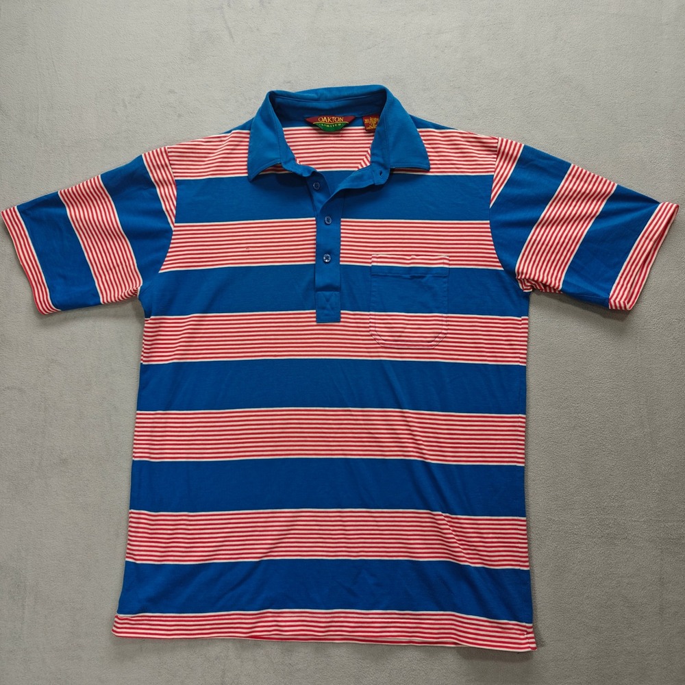 Vintage 90s Oakton‎ Striped Polo Mens Large Short Sleeve Preppy Golf Patriotic